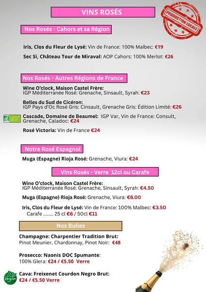 Wine List wine list: 2 pages with text and grapes images